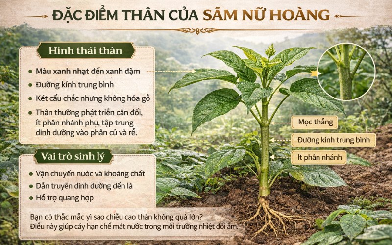 Đặc điểm thân của Sâm Nữ Hoàng
